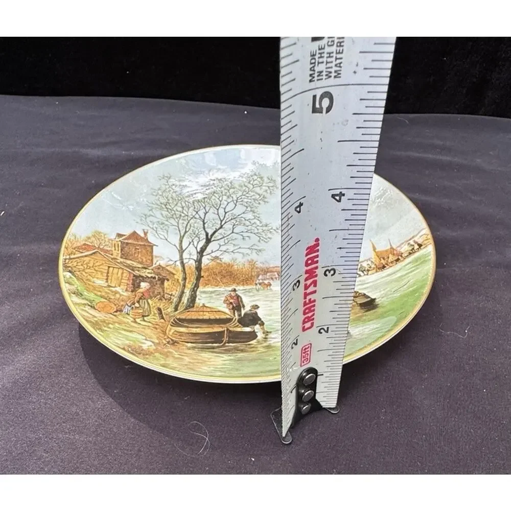 Vintage Bone China Plates Coal Port England WINTER LANDSCAPES Skating Farmers